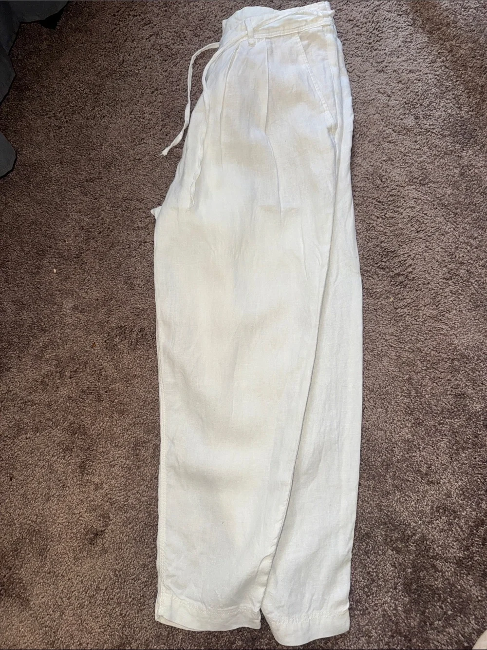 Zara White Linen-Blend Relaxed Drawstring Trousers